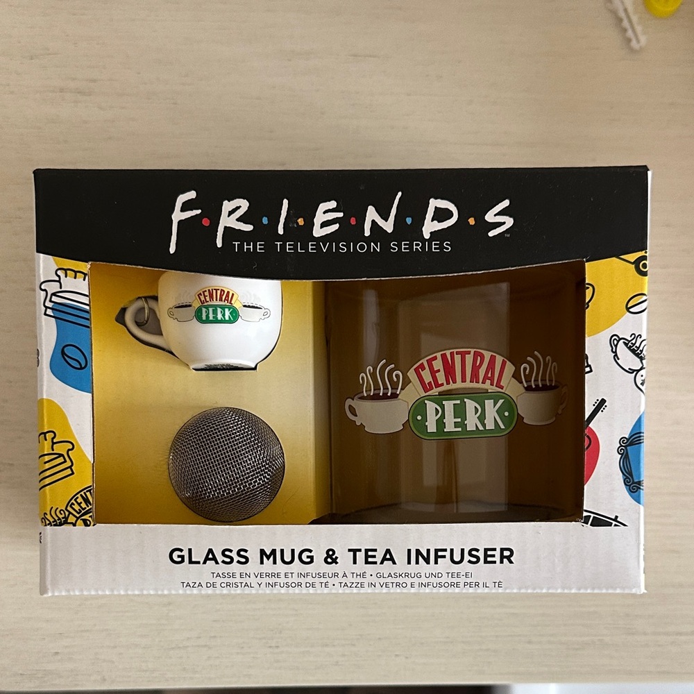 FRIENDS Central Perk Amber Glass Mug with Green & Red Logo